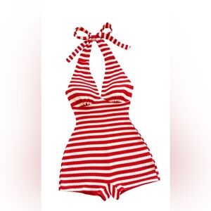 Red and White Striped Beach Romper